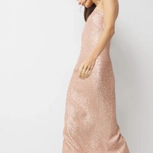 White House Black Market Rose Gold Sequin Strapless Midi Dress